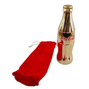 VTG Coca Cola Coke Soda Pop Gold Tone Advertising Bottle w/ Red Pouch
